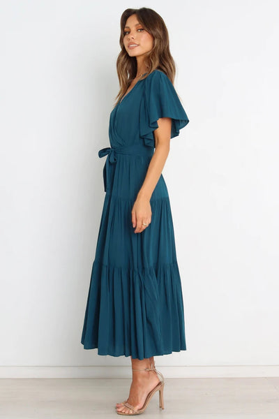 Teal Green Knot Wrap Dress
