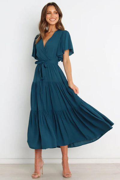 Teal Green Knot Wrap Dress