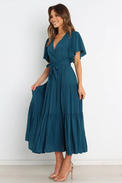 Teal Green Knot Wrap Dress