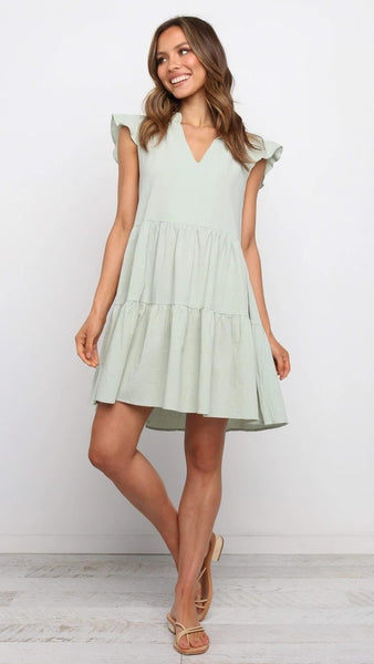 Mint Green Cap Sleeves Babydoll Dress
