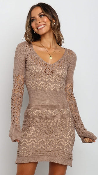 Khaki Crochet Lace Coverup Dress
