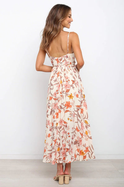 Orange Floral Twist Slip Midi Dress