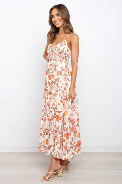 Orange Floral Twist Slip Midi Dress