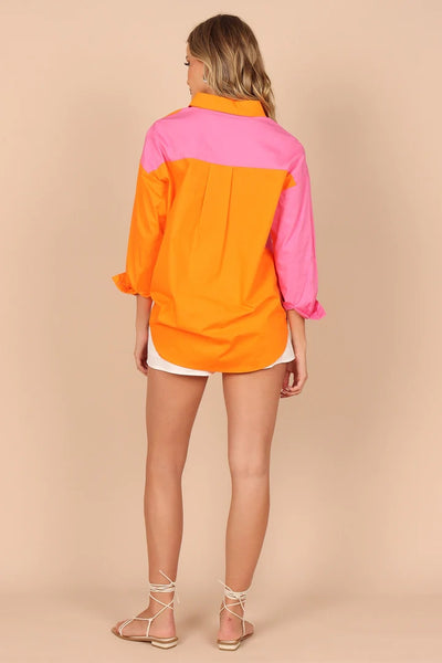 Orange Pink Block Button Down Shirt