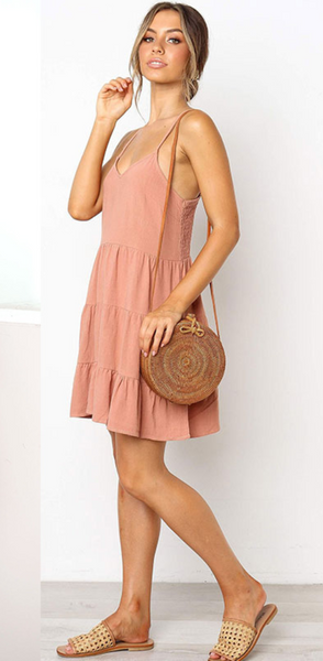 Pink Pleated Linen Slip Dress