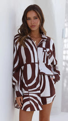 Brown Striped Shirt and Shorts Matching Sets