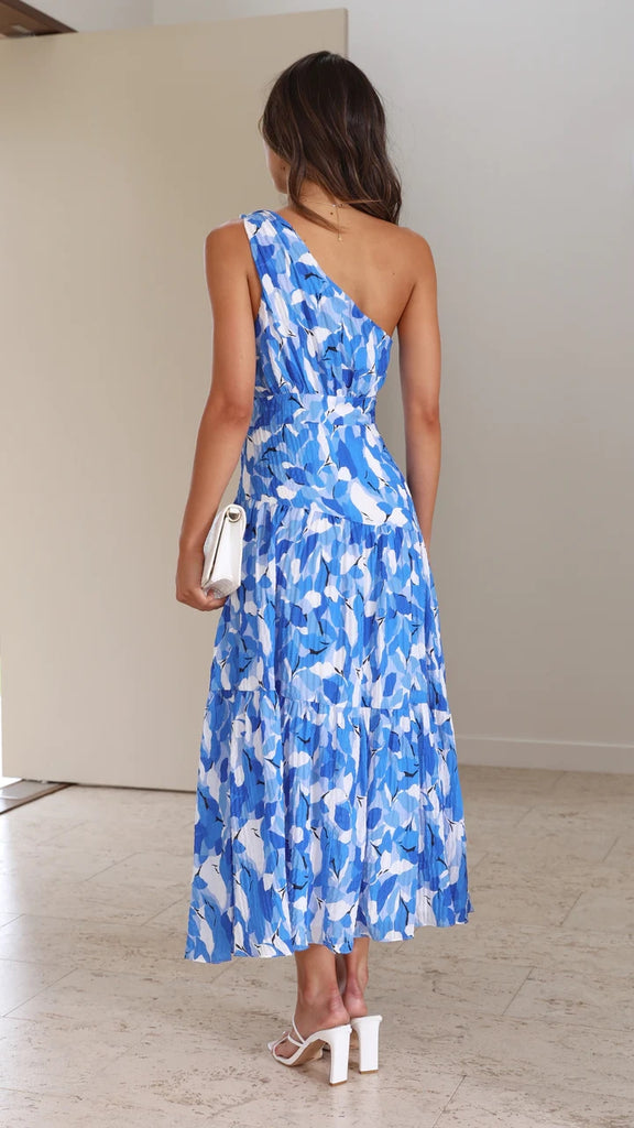 Blue Floral One Shoulder Midi Dress Gabi Swimwear Blue Floral One Shoulder Midi Dress Gabi Swimwear