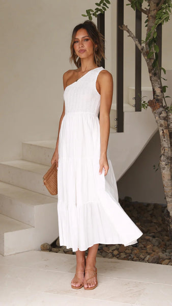 White One Shoulder Midi Dress