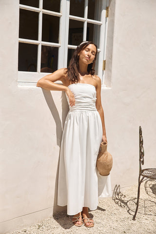 Deep Breaths Strapless Maxi Dress White