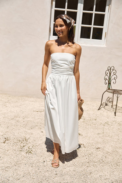 Deep Breaths Strapless Maxi Dress White