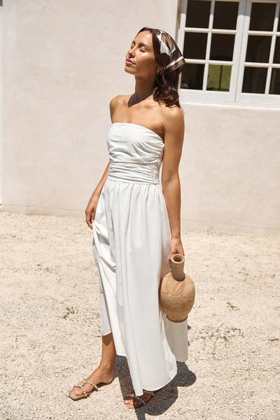 Deep Breaths Strapless Maxi Dress White