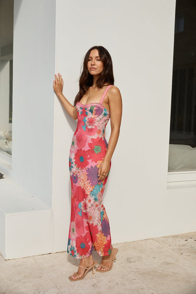 Found Oasis Mesh Maxi Dress Pink