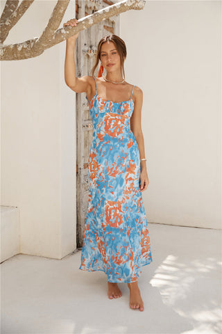 Peony Pillow Maxi Dress Blue