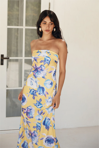 True Royalty Strapless Maxi Dress Yellow