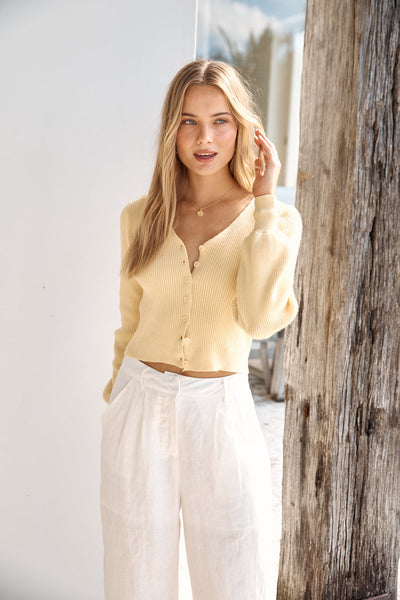 Chilly Days Ribbed Cardigan Top Yellow