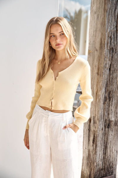 Chilly Days Ribbed Cardigan Top Yellow