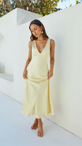 Cheers To You Satin Maxi Dress Yellow