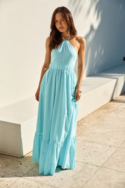 Ocean Charm Halter Maxi Dress Blue