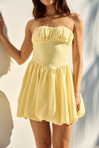 Intimate Evenings Bubble Hem Mini Dress Yellow