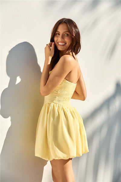 Intimate Evenings Bubble Hem Mini Dress Yellow