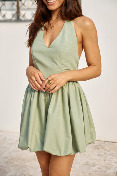 City Lights Bubble Hem Mini Dress Sage