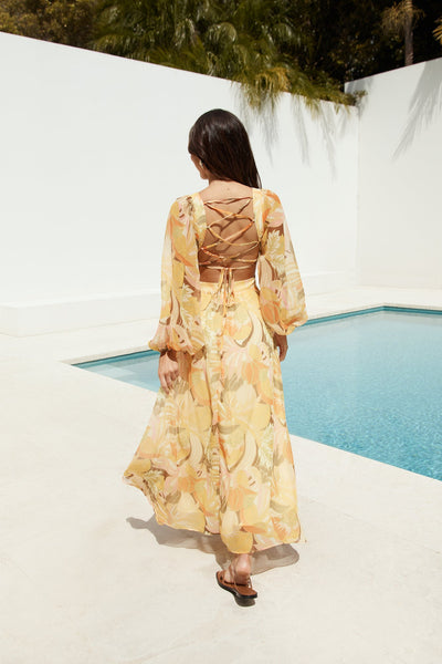 Starlight Blooms Long Sleeve Maxi Dress Yellow