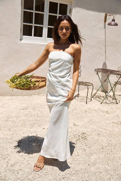 White Hidden Oasis Linen Maxi Skirt