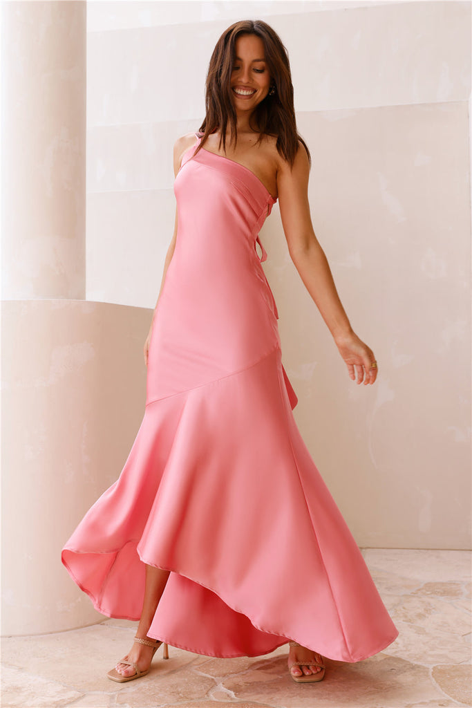 house of cb camilla dress pink Camilla Satin One Shoulder Maxi Dress Pink Gabi Swimwear