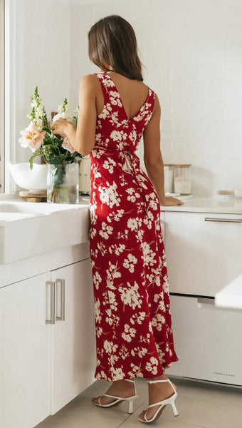 Burgundy Floral Midi Dress