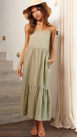 Olive Green Slip Midi Dress