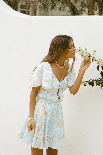 Pastel Blue Floral Mini Dress