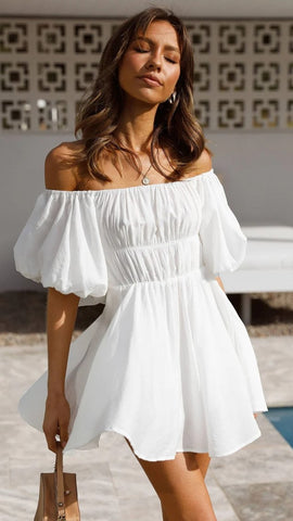 White Off Shoulder Mini Dress