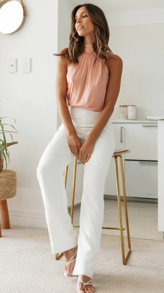 Pink Pleated Halter Top