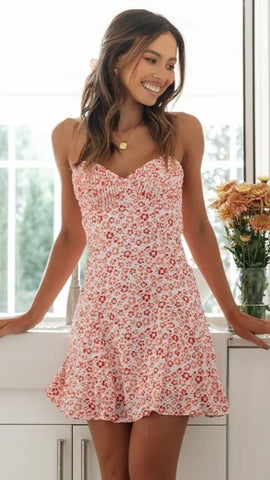 Pink Dainty Floral Sleeveless Mini Dress