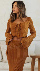 Camel Crochet Knit Crop Top