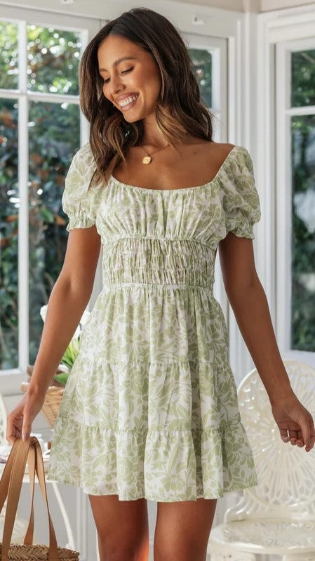 Mint Green Floral Mini Dress