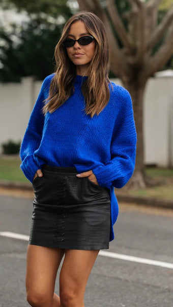 Royal Blue Drop Shoulder Knit Sweater