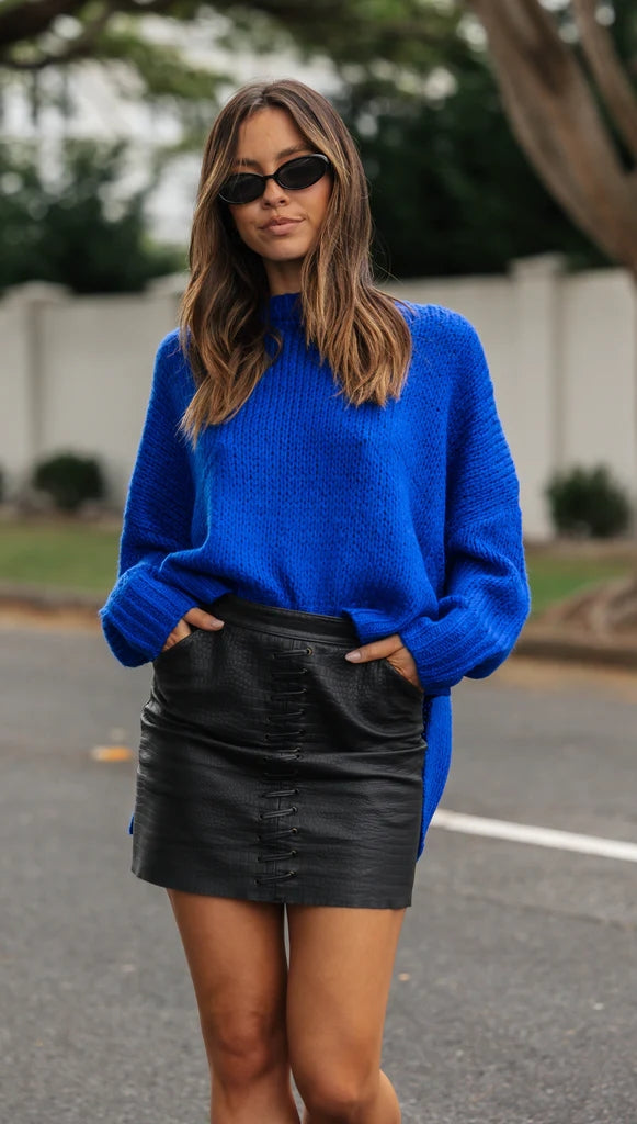 Royal Blue Drop Shoulder Knit Sweater