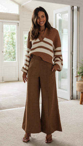 Brown Striped Knit Sweater