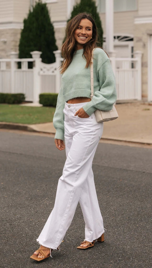 Hampton Happy Hour Sweater Knit Crop Top & Pants Set (Mint Green) · NanaMacs