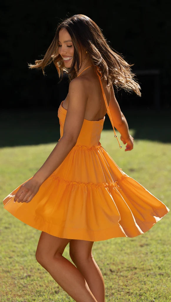 Orange Halter Neckline Mini Dress Gabi Swimwear Orange Halter Neckline Mini Dress Gabi Swimwear
