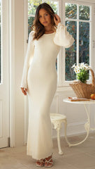 White Backless Knit Maxi Dress