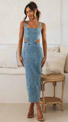 Light Blue Denim Midi Dress