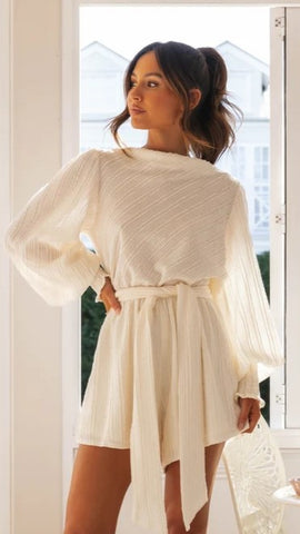 Beige Long Sleeves Romper