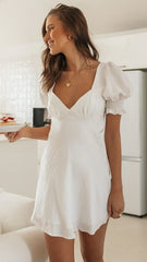 White Sweetheart Neckline Mini Dress