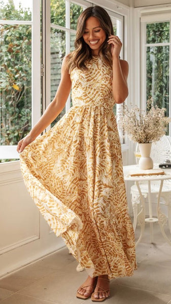 Yellow Floral Slip Midi Dress