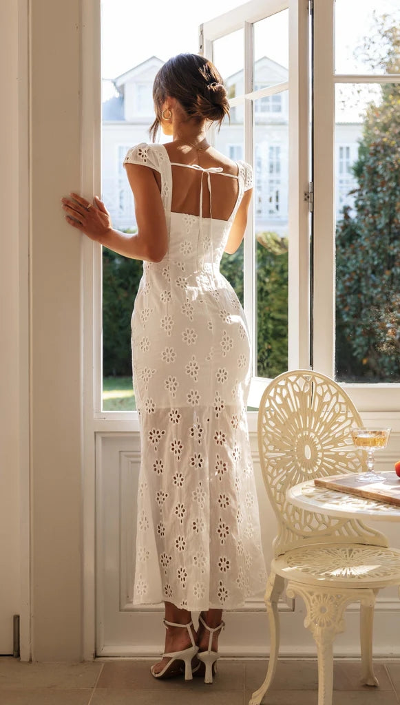 White Crochet Lace Midi Dress Gabi Swimwear