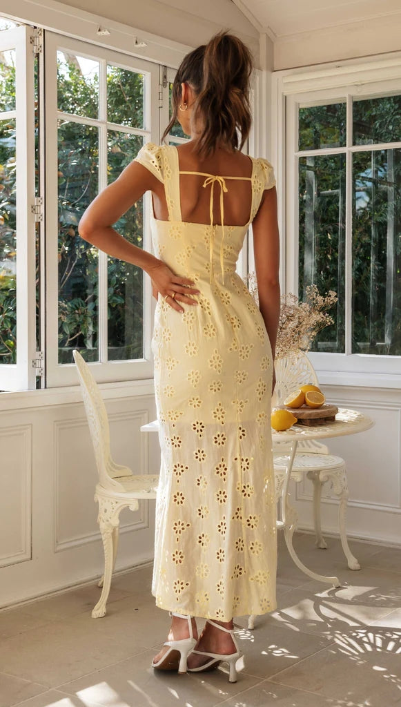 Light Yellow Crochet Lace Midi Dress – Gabi Swimwear