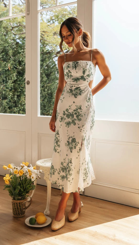 Green Floral Sleeveless Midi Dress Gabi Swimwear Green Floral Sleeveless Midi Dress Gabi Swimwear