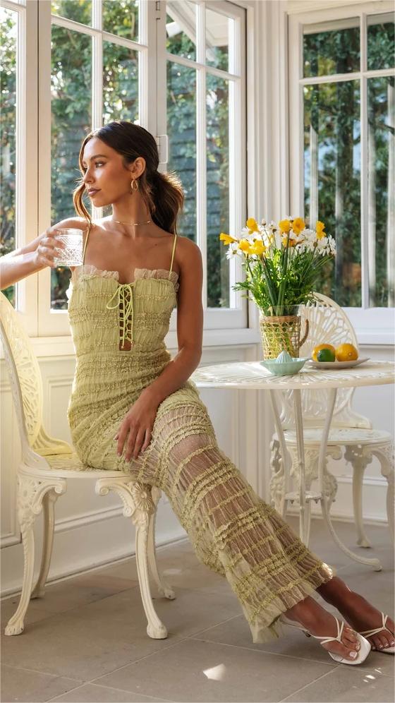 Lime Green Lace Midi Dress – Gabi Swimwear